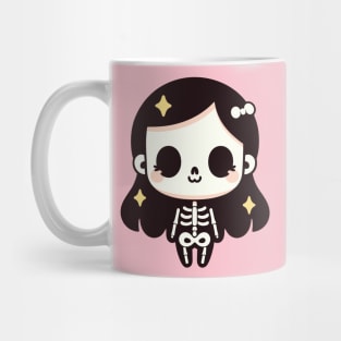 Cute Skeleton Girl in Kawaii Chibi Style | Happy Halloween Skeleton Costume Mug